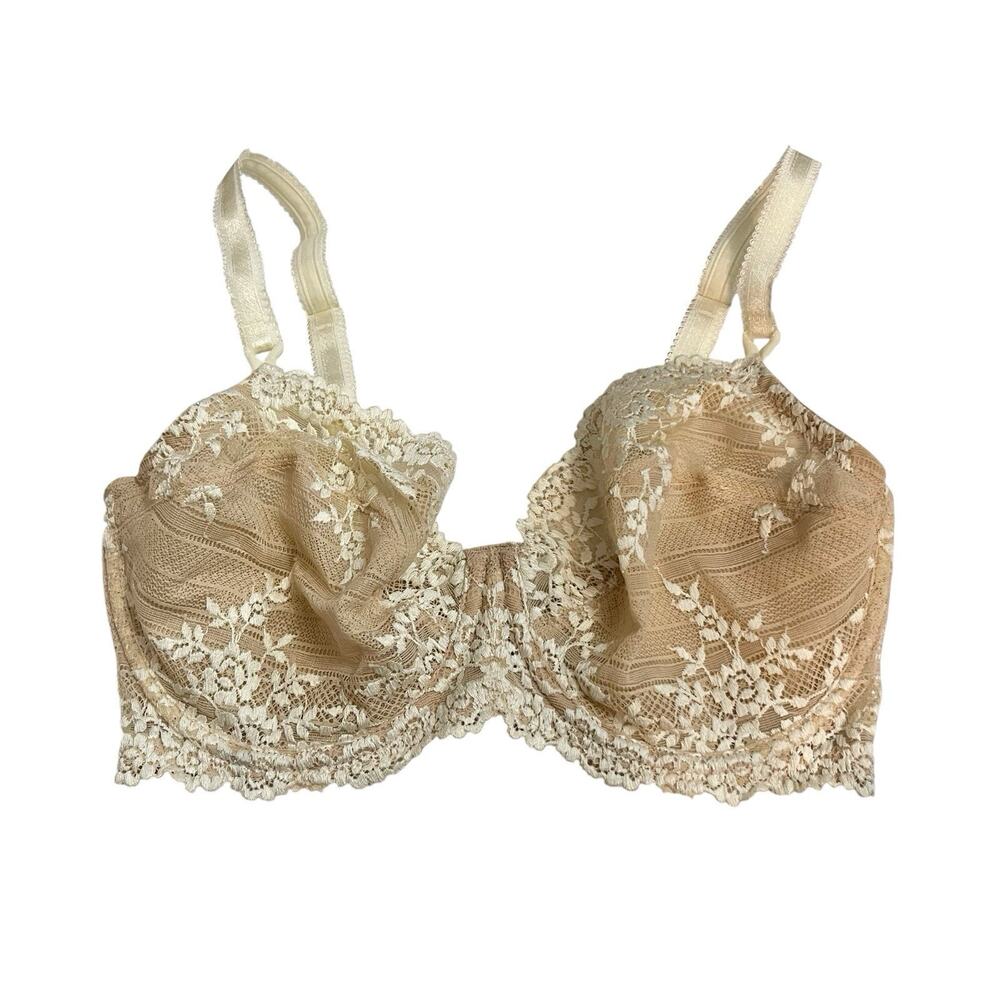 Wacoal Embrace Lace Underwire Bra 34DD Nude Multi Floral Embroidery Sheer 65191